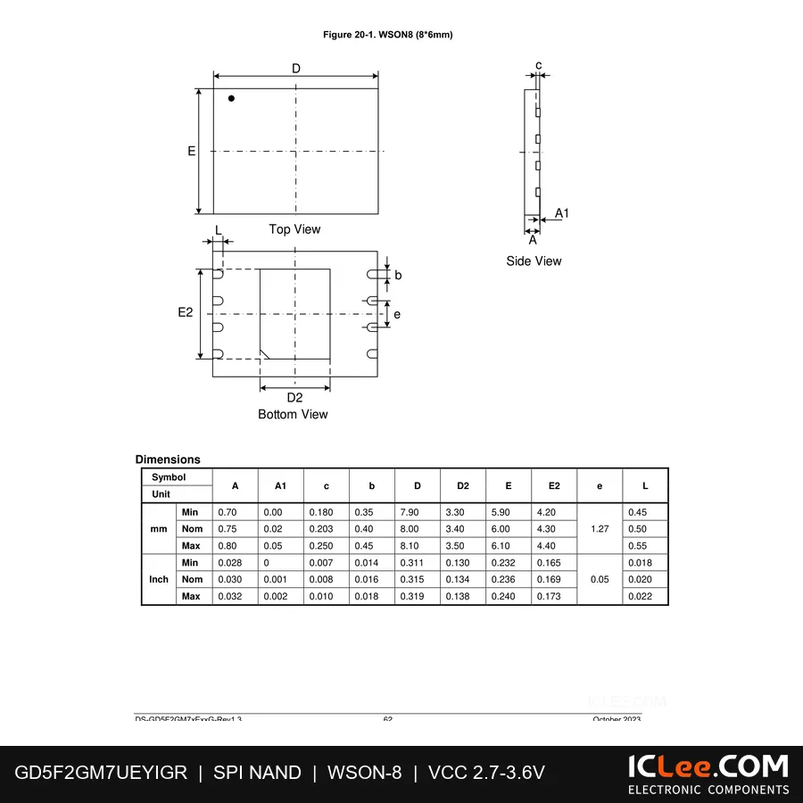 GD5F2GM7UEYIGR GigaDevice Semiconductor (HK) Limited package outline drawing