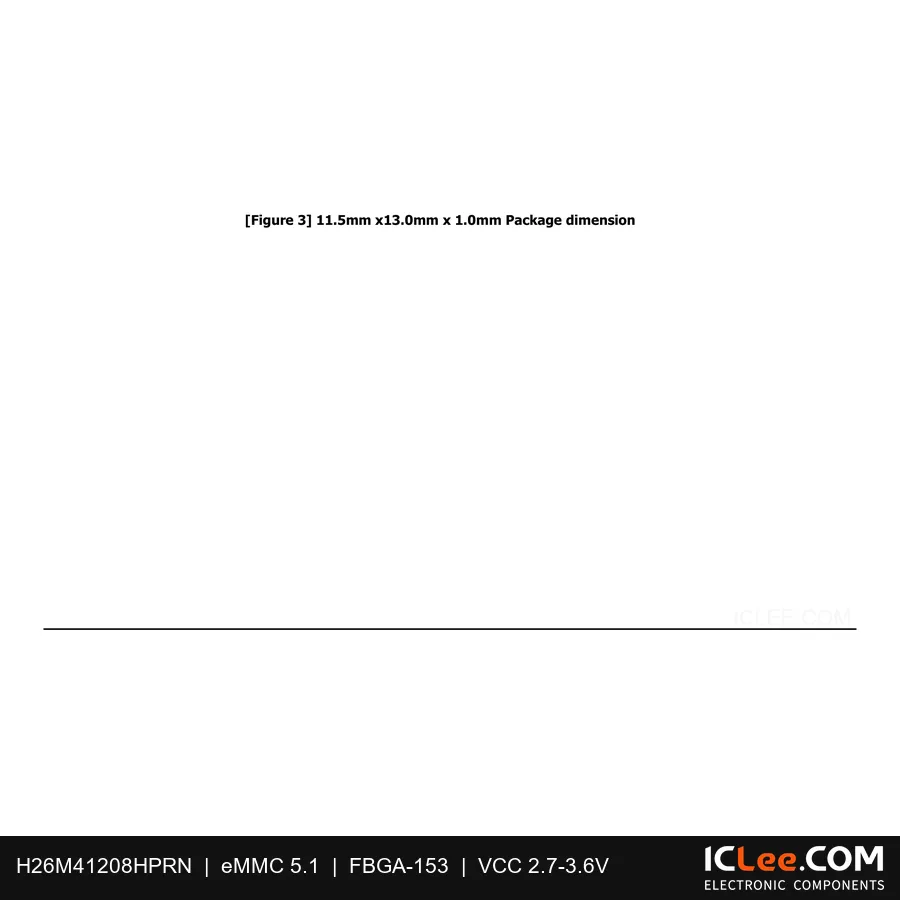H26M41208HPRN 64Gbit (8GB) eMMC 5.1 153-BGA package outline drawing