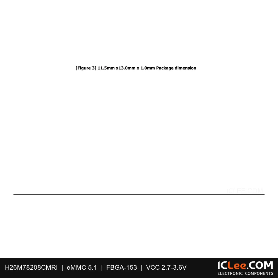 H26M78208CMRI 1Tbit (128GB) eMMC 5.1 153-BGA package outline drawing